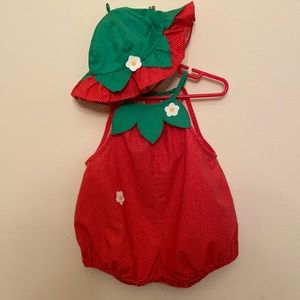Betty Tirell Baby Girl Strawberry Romper with matching sun hat